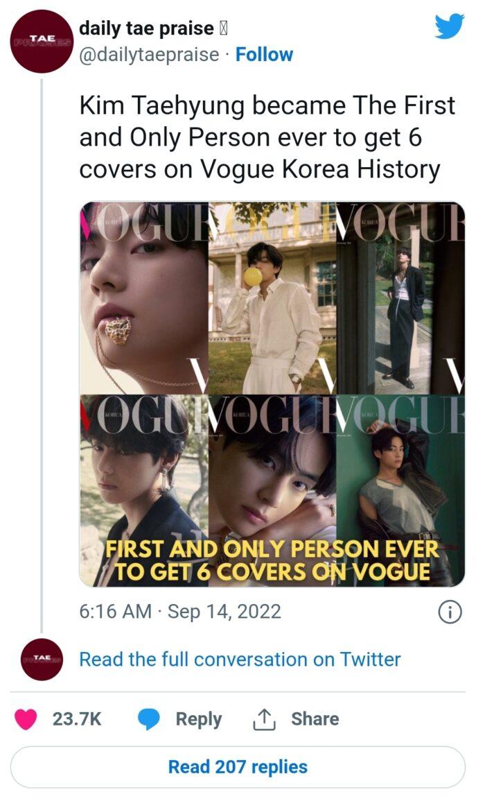 Обложка Vogue с Ви из BTS стала самой продаваемой обложкой с айдолом в Китае