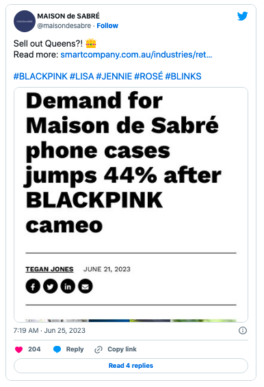 Эффект BLACKPINK: огромный рост продаж бренда Maison de Sabré после австралийского концерта