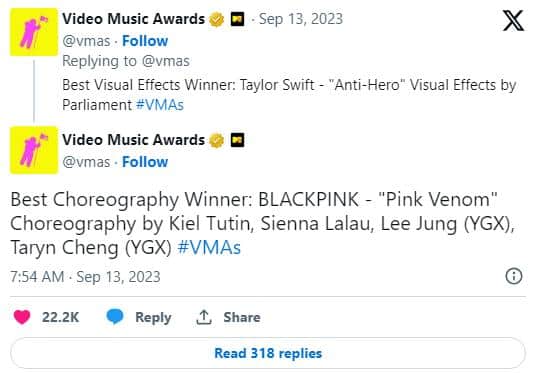 BLACKPINK победили в номинации «Лучшая хореография» на MTV Music Awards