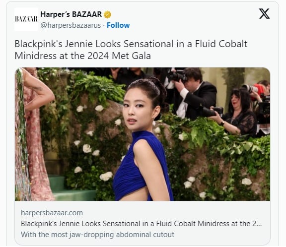 Наряд Дженни из BLACKPINK был назван одним из лучших среди знаменитостей на Met Gala 2024, согласно Billboard, Rolling Stone и международным модным журналам