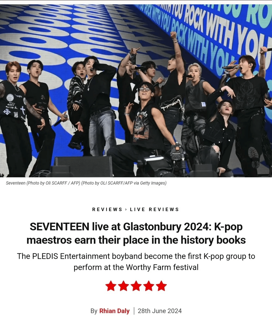 SEVENTEEN получили восторженные отзывы от критиков за свое выступление на Glastonbury 2024