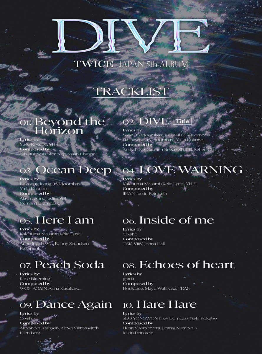 TWICE представили трек-лист своего 5-го полноформатного японского альбома "DIVE"