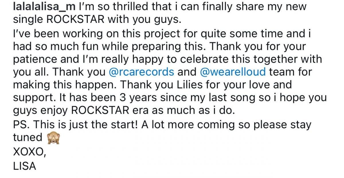 Лиса из Blackpink поблагодарила Lilies за поддержку: "Это только начало"