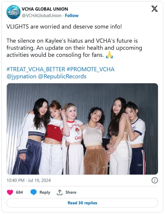 Фанаты просят JYP лучше относиться к VCHA, поскольку группа не публиковала новый контент в течение 3 месяцев