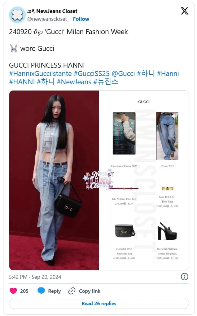 [theqoo] Ханни из NewJeans сияет на показе GUCCI S/S25 на Неделе моды в Милане